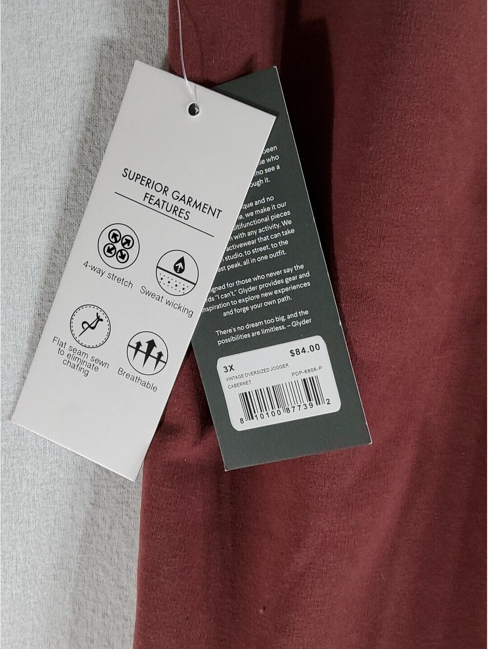 Glyder Vtg Oversized Jogger Pants Women's 3x Cabernet New With Tag $84 Retail - Picture 6 of 10